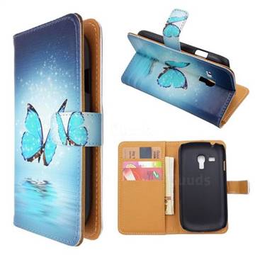 Sea Blue Butterfly Leather Wallet Case for Samsung Galaxy S3 III Mini i8190