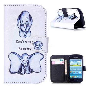 Be Happy Elephant Leather Wallet Case for Samsung Galaxy S3 Mini i8190