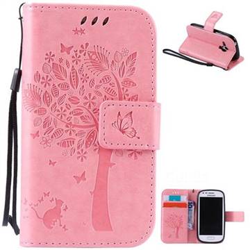 Embossing Butterfly Tree Leather Wallet Case for Samsung Galaxy S3 III Mini i8190 - Pink