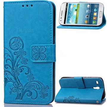 Embossing Imprint Four-Leaf Clover Leather Wallet Case for Samsung Galaxy S3 Mini i8190 - Blue