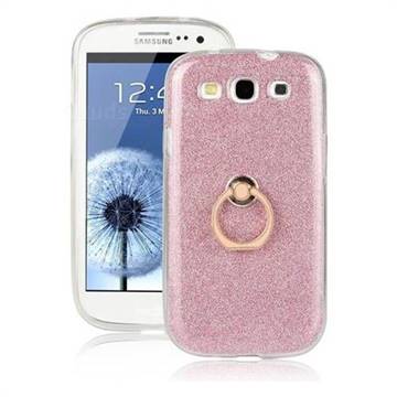 Luxury Soft TPU Glitter Back Ring Cover with 360 Rotate Finger Holder Buckle for Samsung Galaxy S3 - Pink