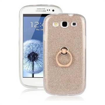 Luxury Soft TPU Glitter Back Ring Cover with 360 Rotate Finger Holder Buckle for Samsung Galaxy S3 - Golden