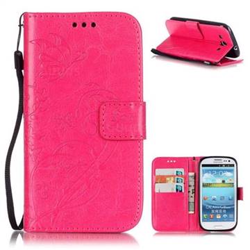 Embossing Butterfly Flower Leather Wallet Case for Samsung Galaxy S3 i9300 - Rose