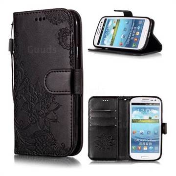 Intricate Embossing Lotus Mandala Flower Leather Wallet Case for Samsung Galaxy S3 - Black