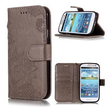 Intricate Embossing Lotus Mandala Flower Leather Wallet Case for Samsung Galaxy S3 - Gray