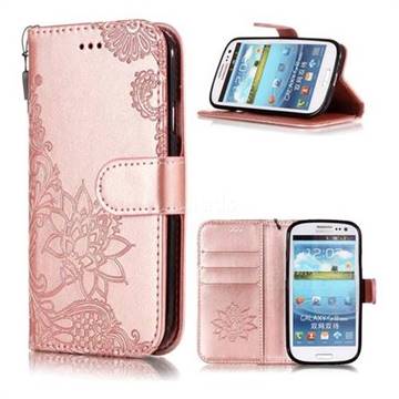 Intricate Embossing Lotus Mandala Flower Leather Wallet Case for Samsung Galaxy S3 - Rose Gold