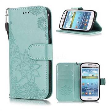 Intricate Embossing Lotus Mandala Flower Leather Wallet Case for Samsung Galaxy S3 - Green