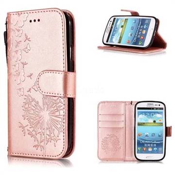 Intricate Embossing Dandelion Butterfly Leather Wallet Case for Samsung Galaxy S3 - Rose Gold
