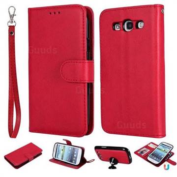 Retro Greek Detachable Magnetic PU Leather Wallet Phone Case for Samsung Galaxy S3 - Red