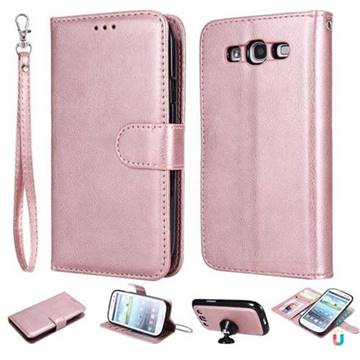 Retro Greek Detachable Magnetic PU Leather Wallet Phone Case for Samsung Galaxy S3 - Rose Gold