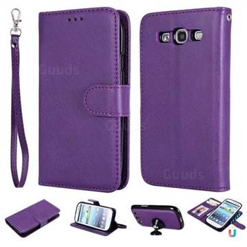 Retro Greek Detachable Magnetic PU Leather Wallet Phone Case for Samsung Galaxy S3 - Purple