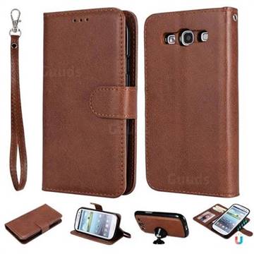Retro Greek Detachable Magnetic PU Leather Wallet Phone Case for Samsung Galaxy S3 - Brown