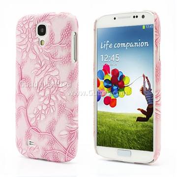 Grapevine Floral Embossed Leather Coated Hard Skin Case for Samsung Galaxy S 4 IV i9500 i9505 - Pink