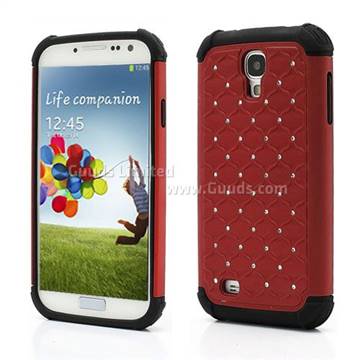 Rhinestone Stars Silicone and Plastic Hybrid Hard Case for Samsung Galaxy S4 i9500 i9505 - Red