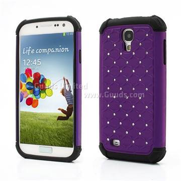 Rhinestone Stars Silicone and Plastic Hybrid Hard Case for Samsung Galaxy S4 i9500 i9505 - Purple