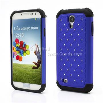 Rhinestone Stars Silicone and Plastic Hybrid Hard Case for Samsung Galaxy S4 i9500 i9505 - Blue