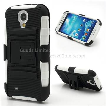 Swivel Belt Clip Silicone and Plastic Hybrid Case for Samsung Galaxy S4 i9500 i9502 i9505 with Stand - Black / White