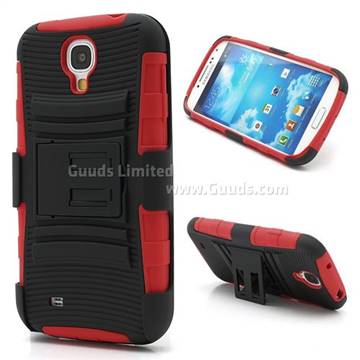 Swivel Belt Clip Silicone and Plastic Hybrid Case for Samsung Galaxy S4 i9500 i9502 i9505 with Stand - Black / Red