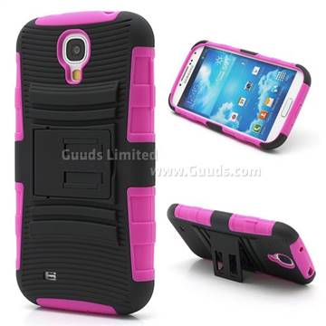 Swivel Belt Clip Silicone and Plastic Hybrid Case for Samsung Galaxy S4 i9500 i9502 i9505 with Stand - Black / Rose