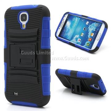 Swivel Belt Clip Silicone and Plastic Hybrid Case for Samsung Galaxy S4 i9500 i9502 i9505 with Stand - Black / Blue