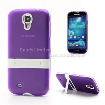 Ultra-thin Frosted Tpu Gel Case for Samsung Galaxy S4 i9500 i9502 i9505 with Detachable Plastic Frame and Stand Holder - Translucent Purple
