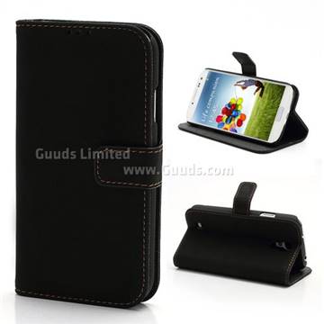 Retro Leather Case for Samsung Galaxy S4 i9500 i9505 with Built-in Stand and Wallet - Black