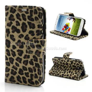 Folio Leopard Leather Case for Samsung Galaxy S4 i9500 i9505 with Built-in Stand and Wallet - Beige