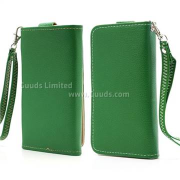 Soft Litchi Leather Wallet Case for Samsung Galaxy S4 IV i9500 i9505 / S III I9300 - Green