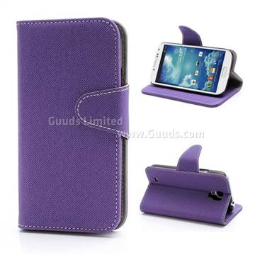 Oblique Lines Leather Case for Samsung Galaxy S4 i9500 i9505 with Built-in Wallet and Stand - Purple