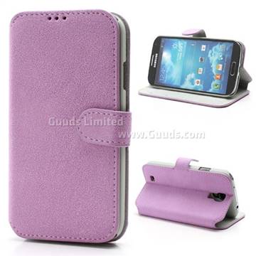 Soft Frosted Leather Case for Samsung Galaxy S 4 IV i9500 i9502 i9505 with Built-in Wallet and Stand - Purple