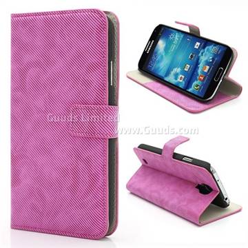 Twill Grain Leather Case for Samsung Galaxy S 4 IV i9500 i9502 i9505 with Built-in Stand and Card Slot - Rose