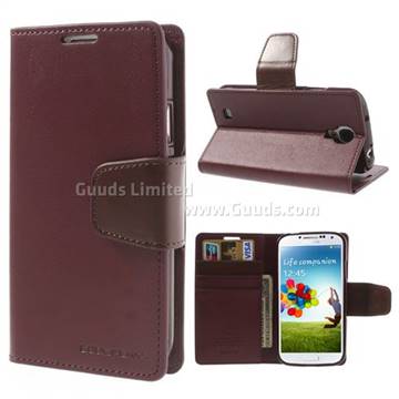 Mercury Sonata Diary Series Glossy Leather Wallet Case for Samsung Galaxy S4 i9500 i9502 i9505 i9508 - Brown