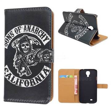 Black Skull Leather Wallet Case for Samsung Galaxy S4 i9500 i9505 i9508 i9507 i959 i9502