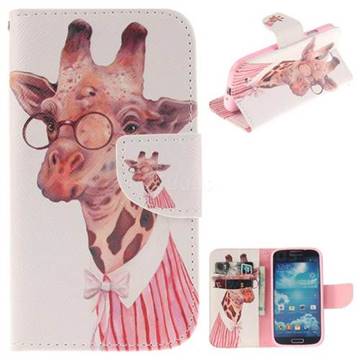 Pink Giraffe PU Leather Wallet Case for Samsung Galaxy S4
