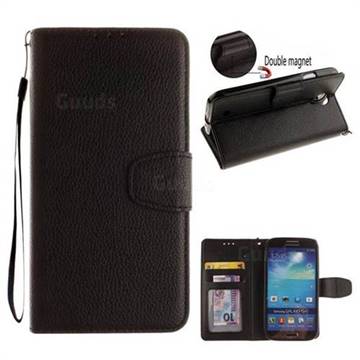 Litchi Pattern PU Leather Wallet Case for Samsung Galaxy S4 - Black