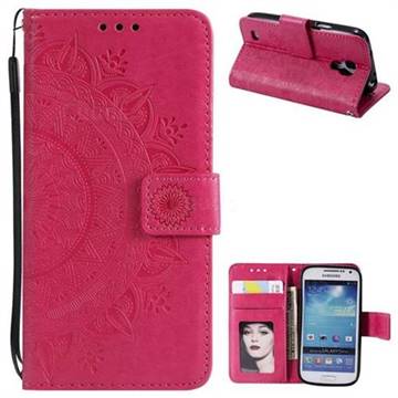 Intricate Embossing Datura Leather Wallet Case for Samsung Galaxy S4 - Rose Red