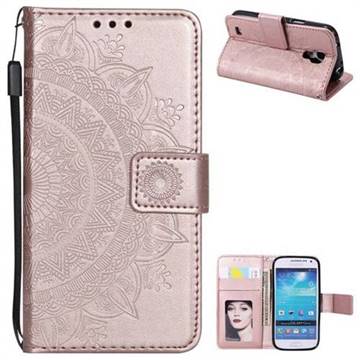 Intricate Embossing Datura Leather Wallet Case for Samsung Galaxy S4 - Rose Gold