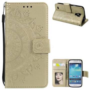 Intricate Embossing Datura Leather Wallet Case for Samsung Galaxy S4 - Golden