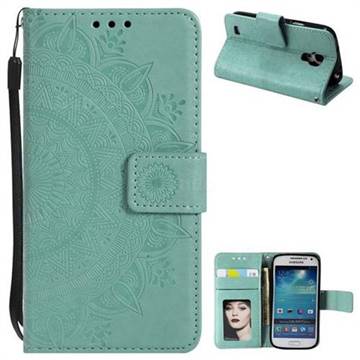 Intricate Embossing Datura Leather Wallet Case for Samsung Galaxy S4 - Mint Green