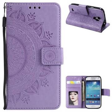 Intricate Embossing Datura Leather Wallet Case for Samsung Galaxy S4 - Purple
