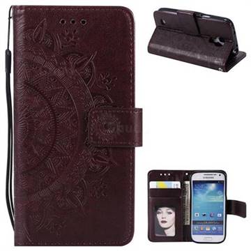 Intricate Embossing Datura Leather Wallet Case for Samsung Galaxy S4 - Brown