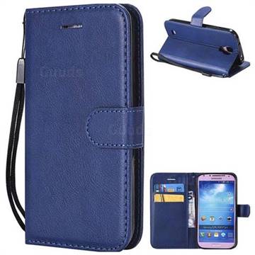 Retro Greek Classic Smooth PU Leather Wallet Phone Case for Samsung Galaxy S4 - Blue