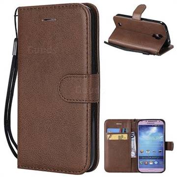 Retro Greek Classic Smooth PU Leather Wallet Phone Case for Samsung Galaxy S4 - Brown