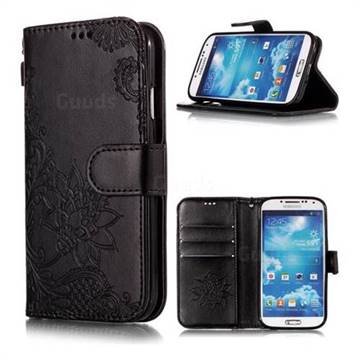 Intricate Embossing Lotus Mandala Flower Leather Wallet Case for Samsung Galaxy S4 - Black