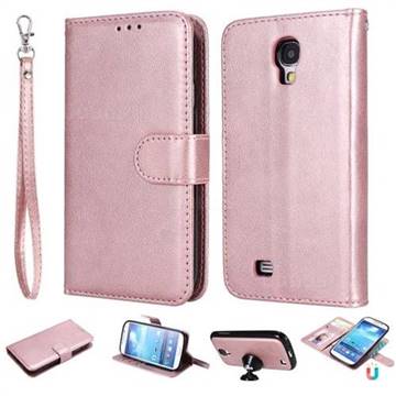 Retro Greek Detachable Magnetic PU Leather Wallet Phone Case for Samsung Galaxy S4 - Rose Gold