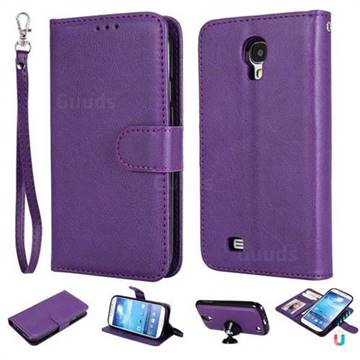 Retro Greek Detachable Magnetic PU Leather Wallet Phone Case for Samsung Galaxy S4 - Purple