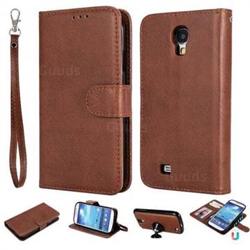 Retro Greek Detachable Magnetic PU Leather Wallet Phone Case for Samsung Galaxy S4 - Brown