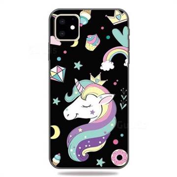 Candy Unicorn 3D Embossed Relief Black TPU Cell Phone Back Cover for iPhone 11 (6.1 inch)