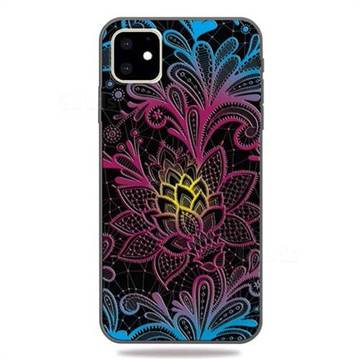 Colorful Lace 3D Embossed Relief Black TPU Cell Phone Back Cover for iPhone 11 (6.1 inch)