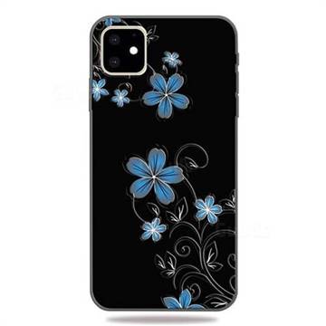 Little Blue Flowers 3D Embossed Relief Black TPU Cell Phone Back Cover for iPhone 11 (6.1 inch)